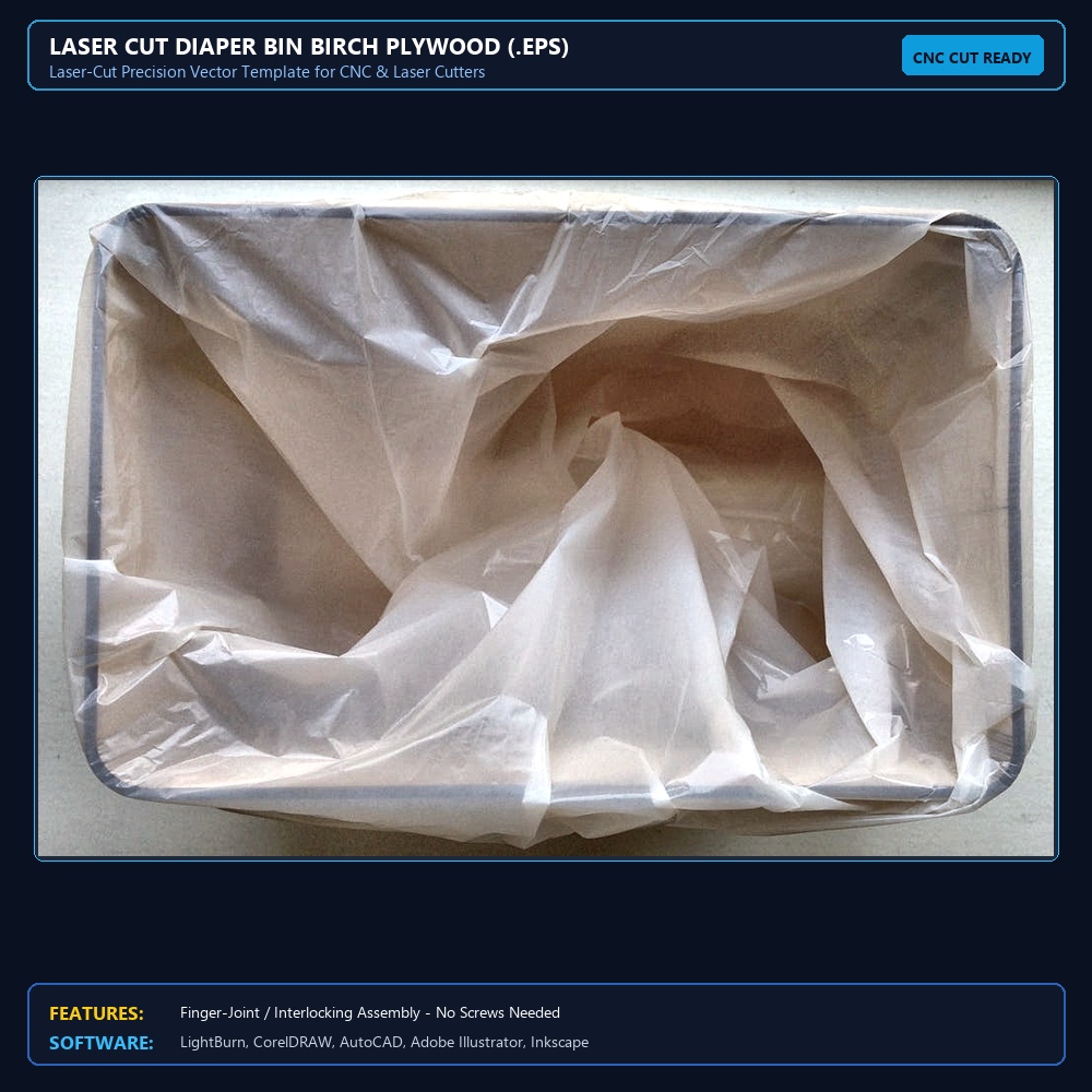 Laser Cut Diaper Bin Birch Plywood (.eps) View 4