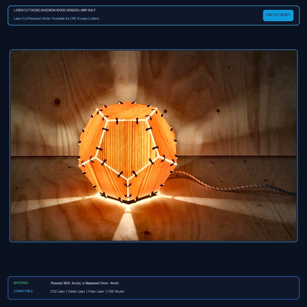 Laser Cut Dodecahedron Wood Veneer Lamp SVG File Free Download - 3axis.co View 2