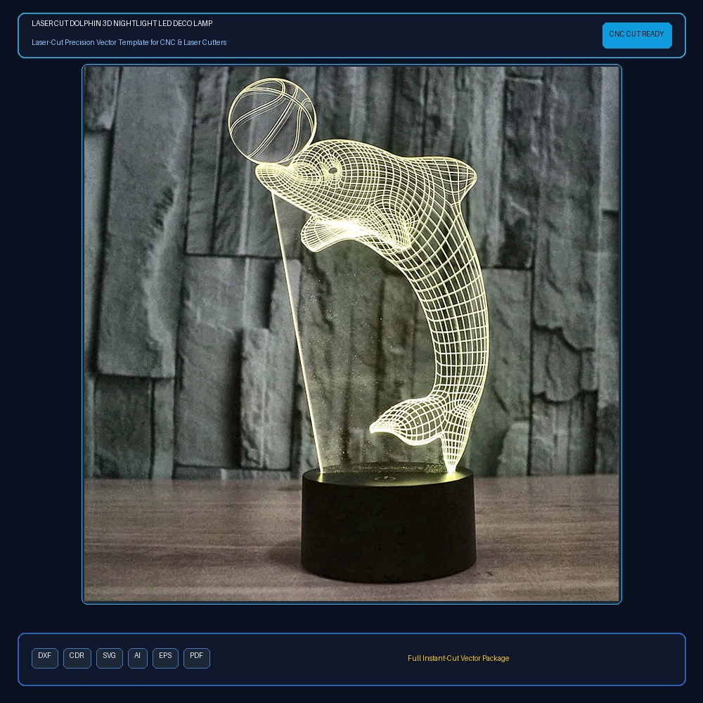 Laser Cut Dolphin 3D Nightlight LED Deco Lamp PDF File Free Download - 3axis.co