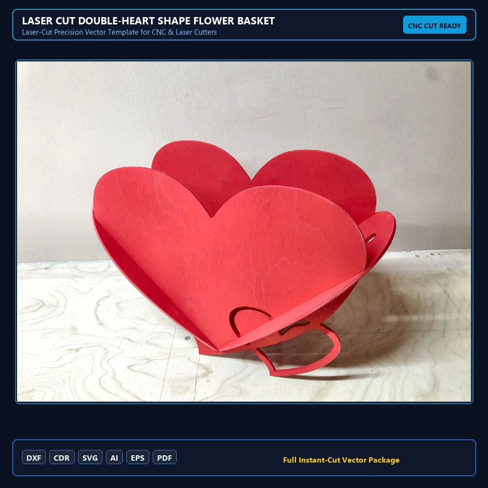 Laser Cut Double-Heart Shape Flower Basket