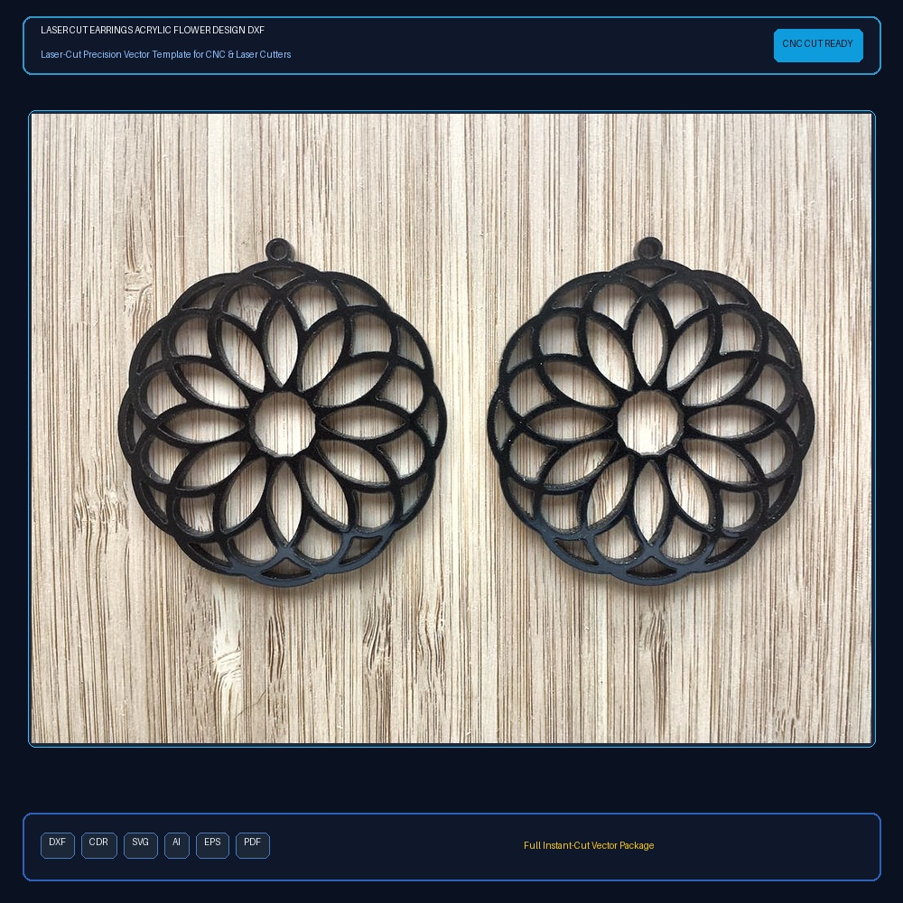 Laser Cut Earrings Acrylic Flower Design DXF File Free Download - 3axis.co