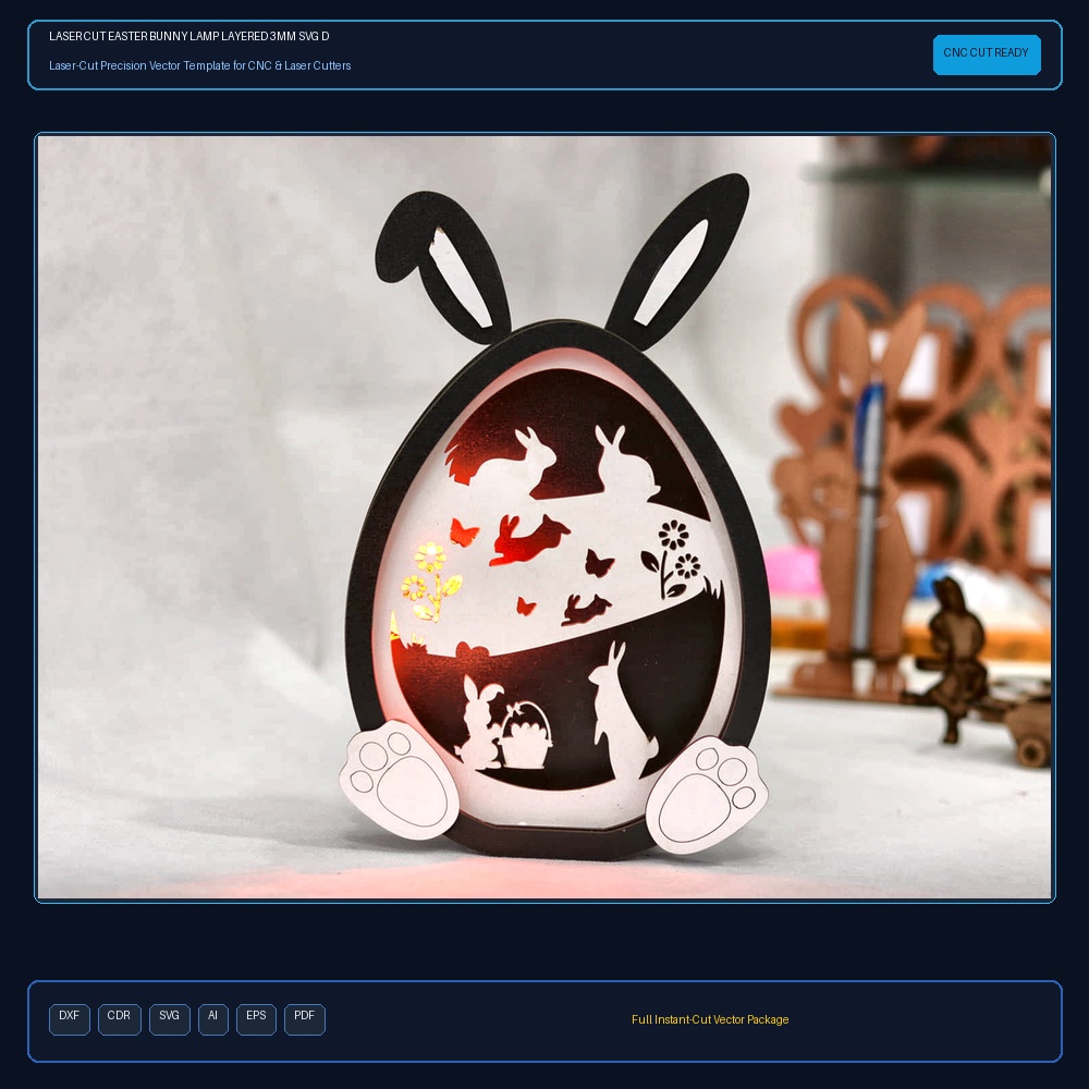Laser Cut Easter Bunny Lamp Layered 3mm SVG DXF CDR AI PDF Free Download - 3axis.co