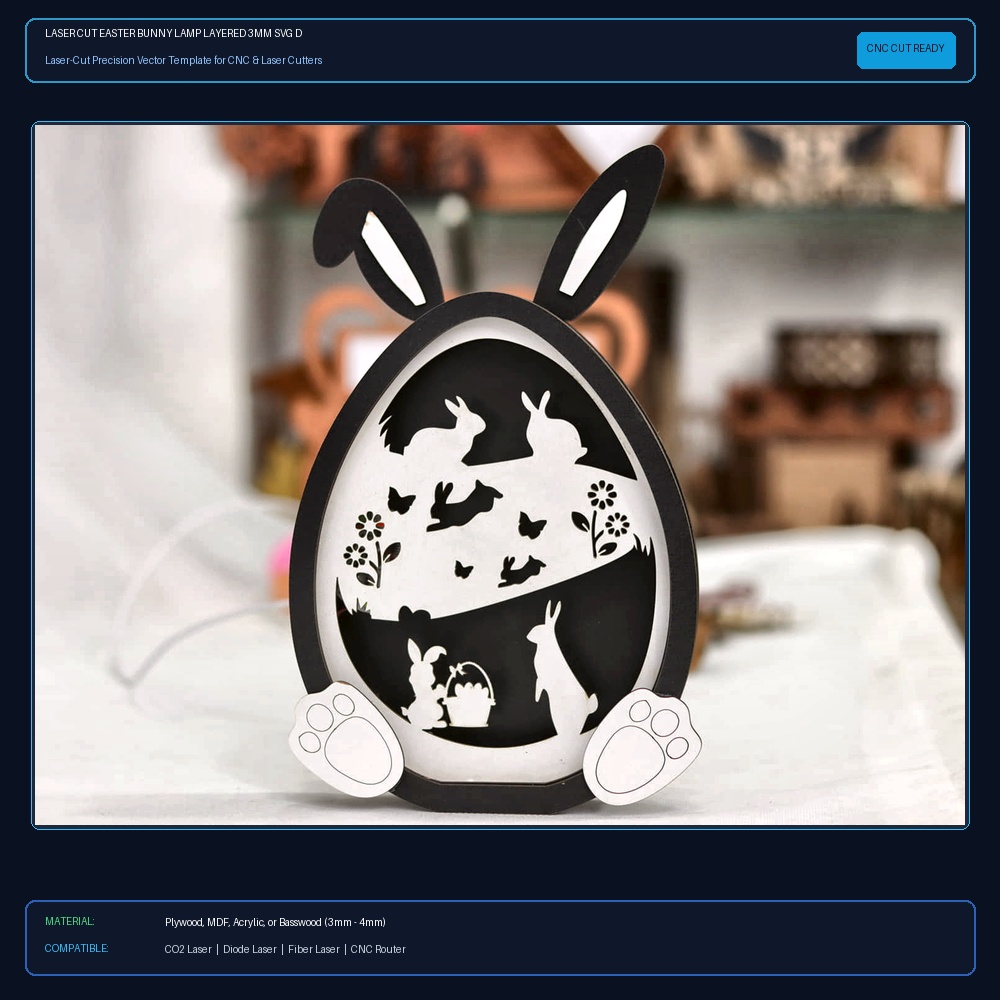 Laser Cut Easter Bunny Lamp Layered 3mm SVG DXF CDR AI PDF Free Download - 3axis.co View 2