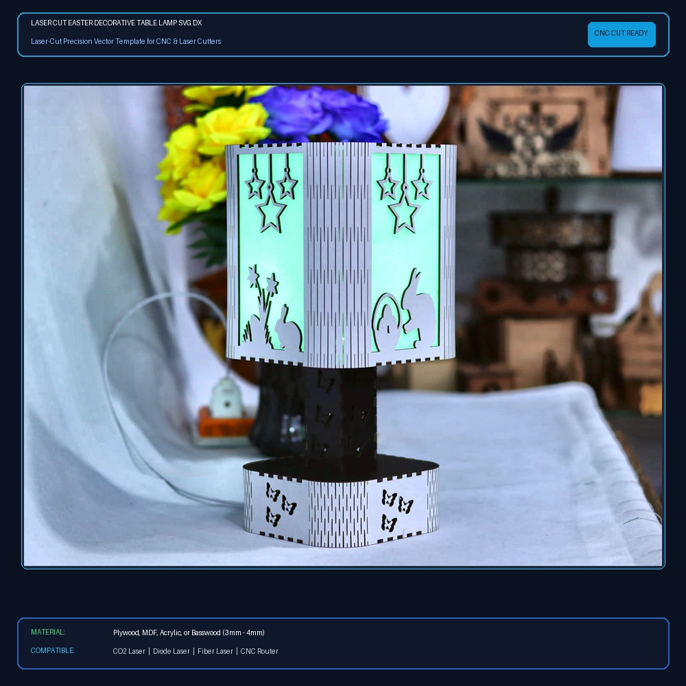 Laser Cut Easter Decorative Table Lamp SVG DXF CDR AI PDF Free Download - 3axis.co View 2