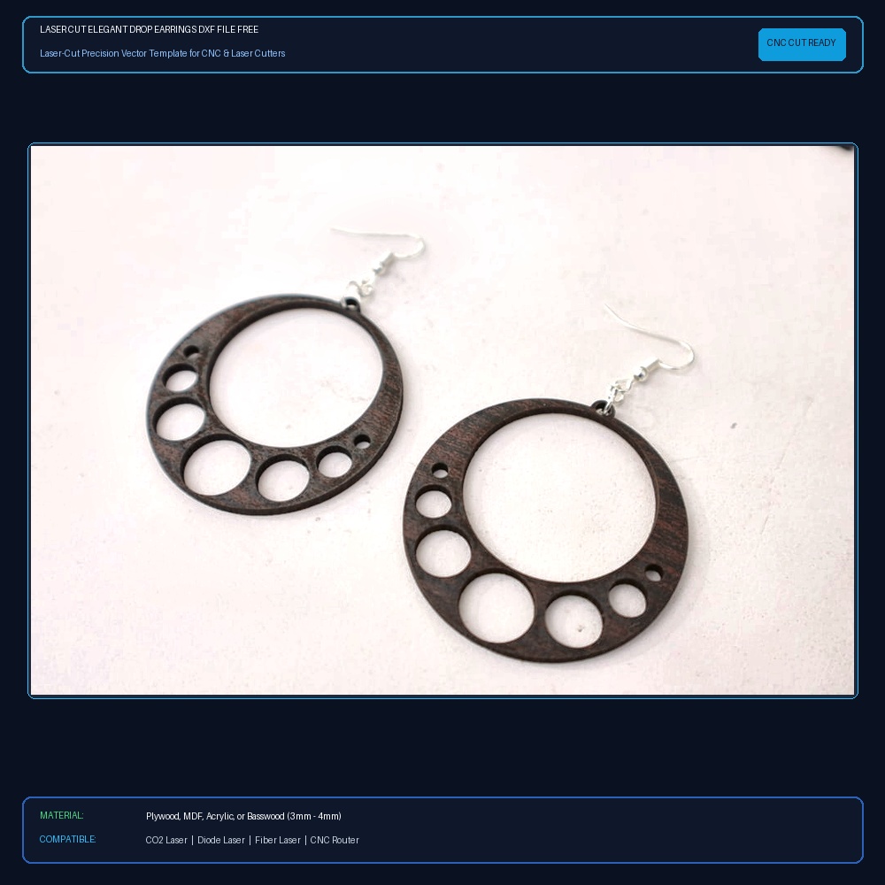 Laser Cut Elegant Drop Earrings DXF File Free Download - 3axis.co View 2