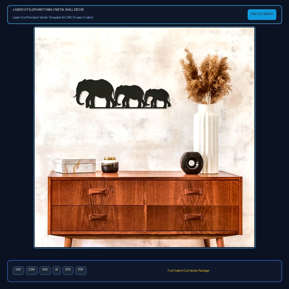 Laser Cut Elephant Family Metal Wall Decor