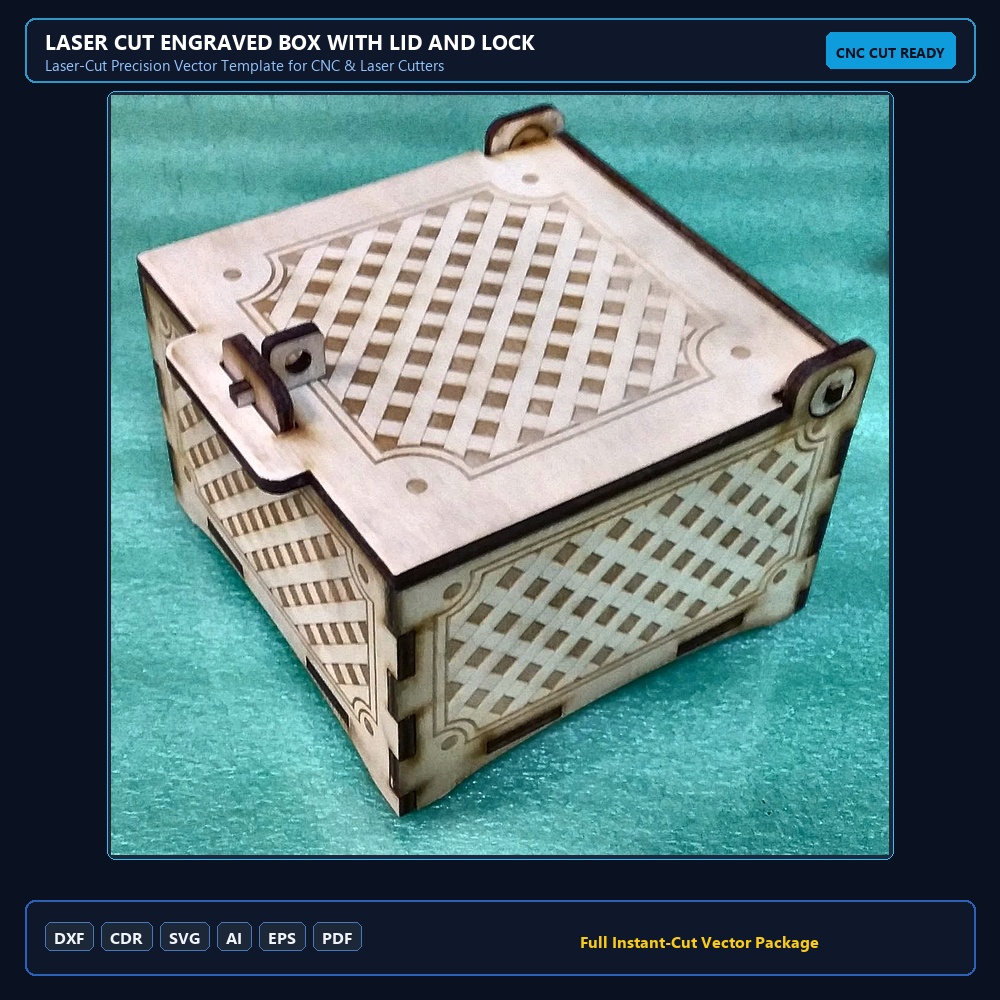 Laser Cut Engraved Box with Lid and Lock