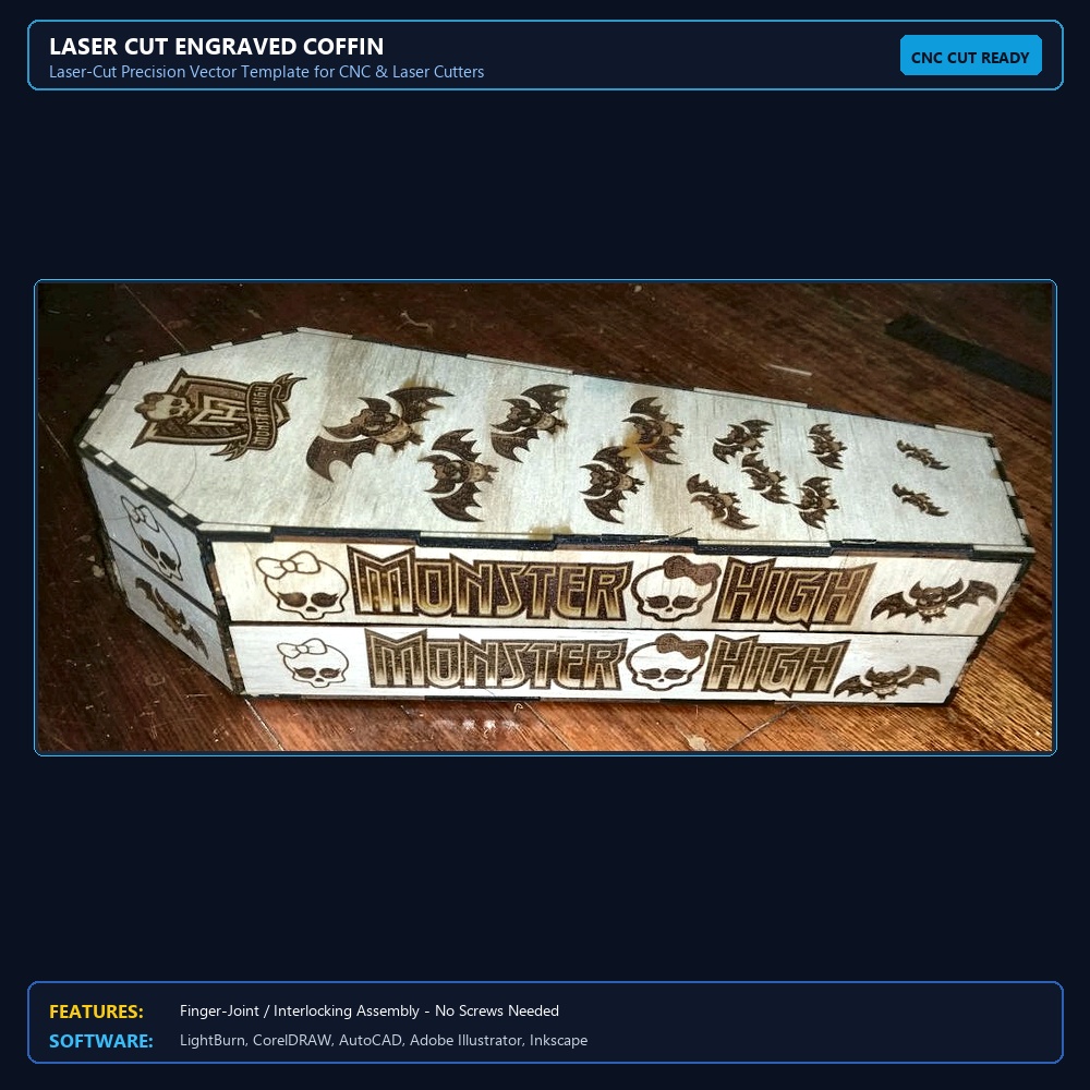 Laser Cut Engraved Coffin View 3