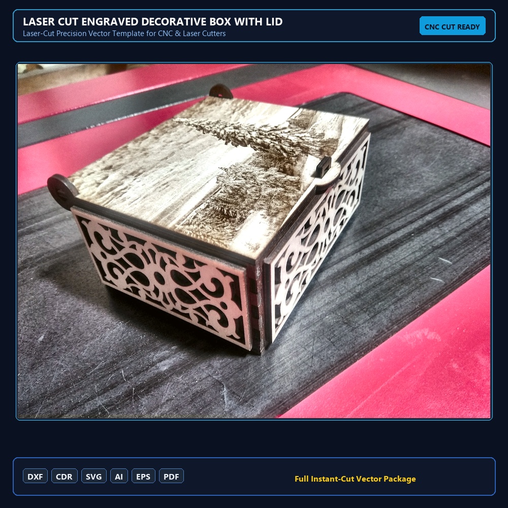 Laser Cut Engraved Decorative Box with Lid