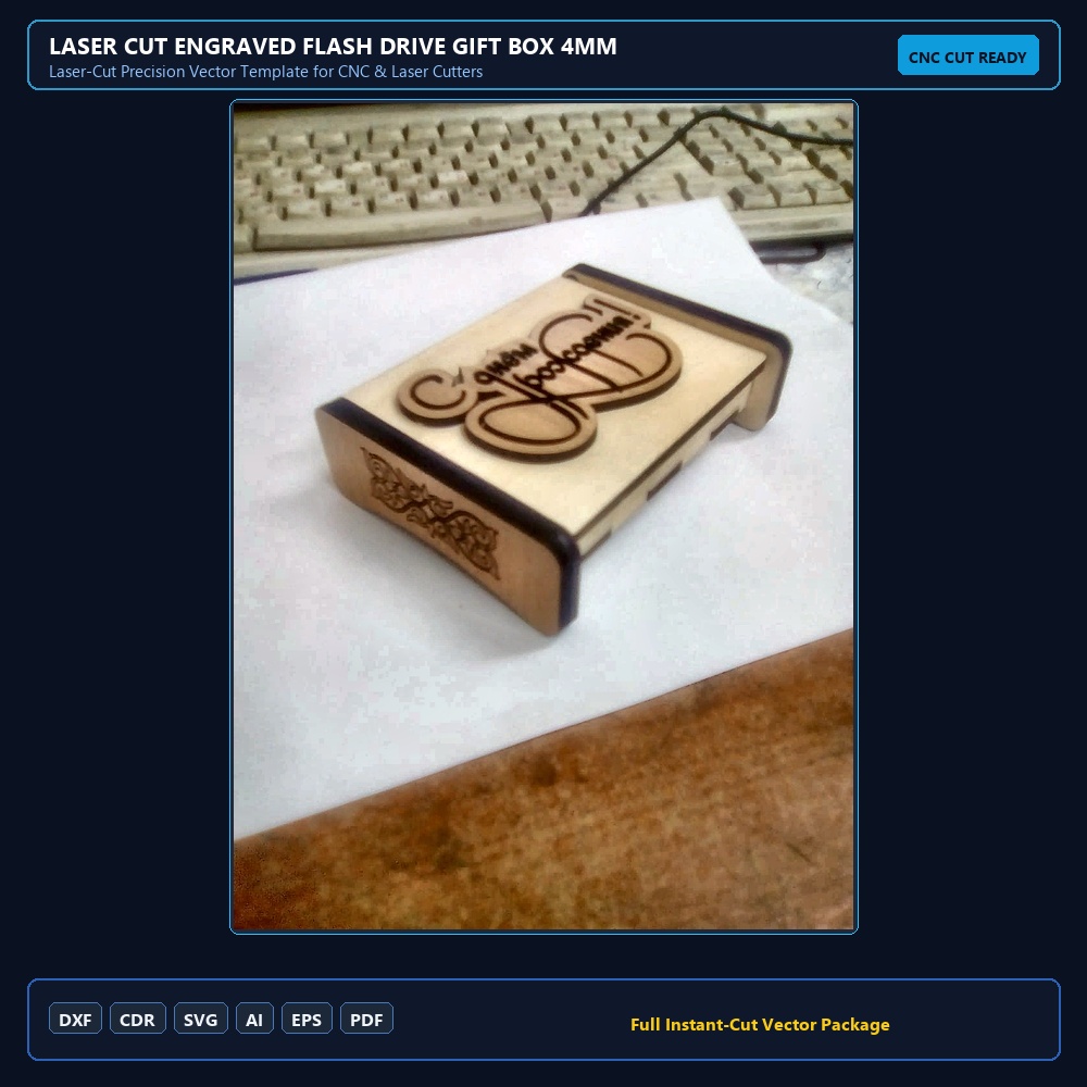 Laser Cut Engraved Flash Drive Gift Box 4mm