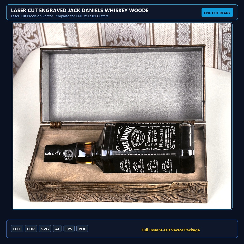 Laser Cut Engraved Jack Daniels Whiskey Wooden Box
