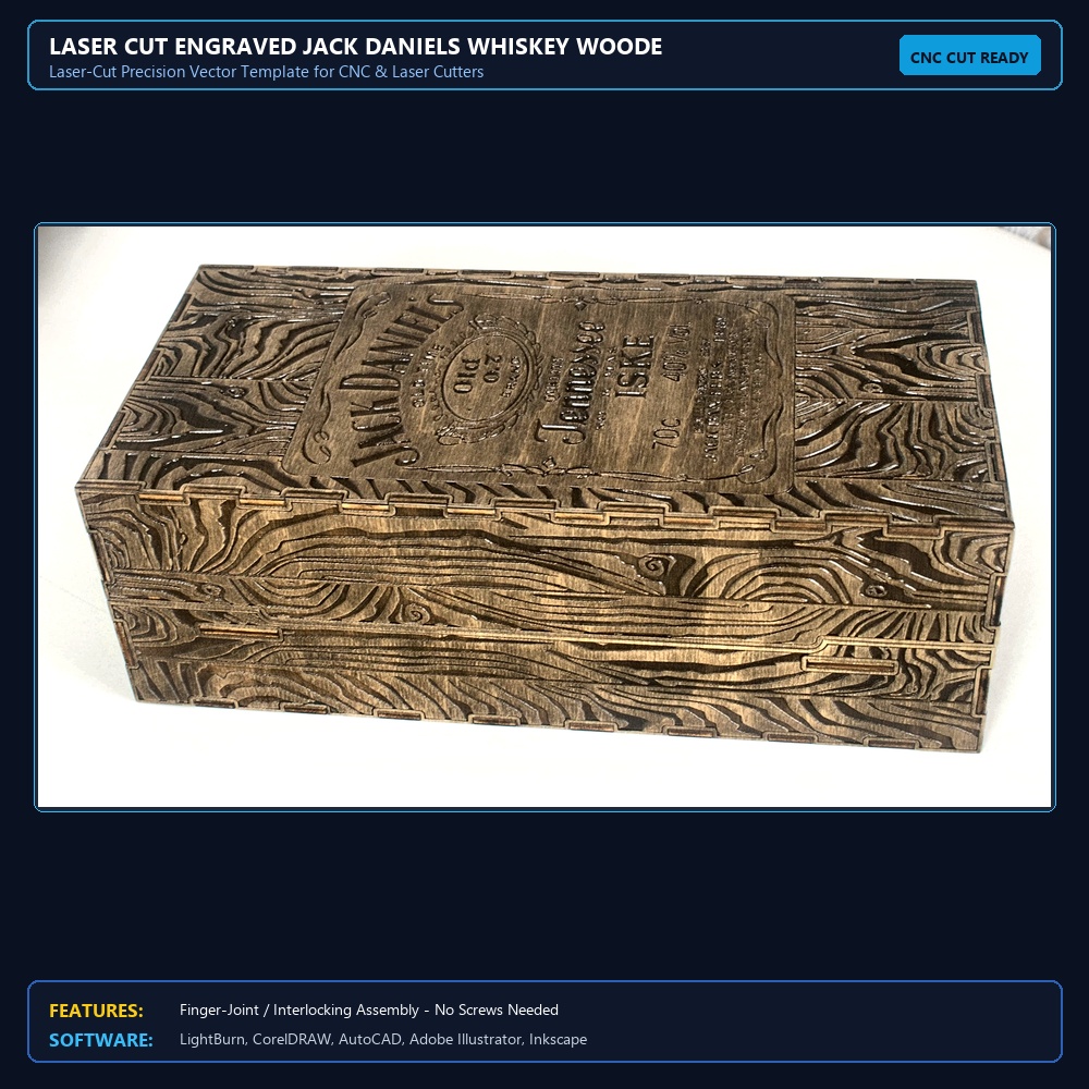 Laser Cut Engraved Jack Daniels Whiskey Wooden Box View 3