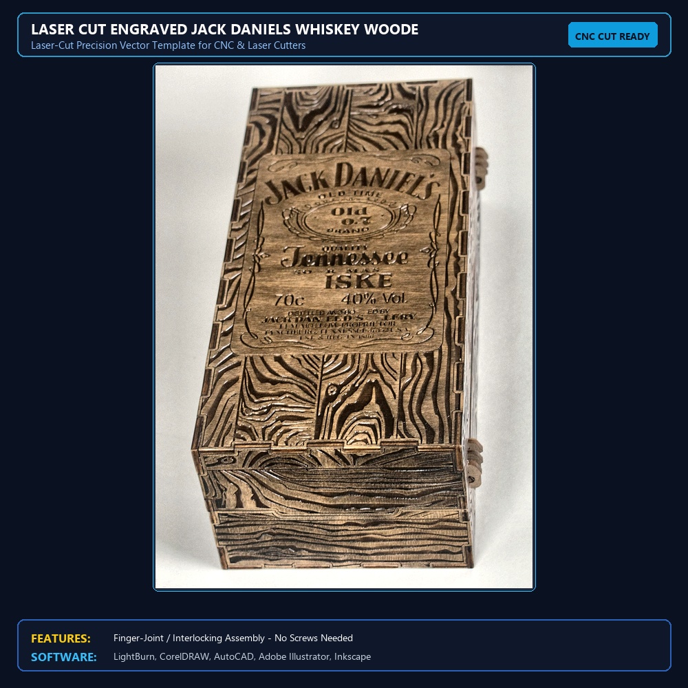 Laser Cut Engraved Jack Daniels Whiskey Wooden Box View 4