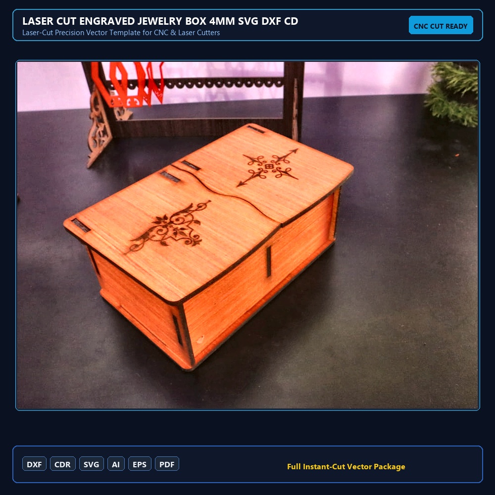 Laser Cut Engraved Jewelry Box 4mm SVG DXF CDR AI PDF Free Download - 3axis.co