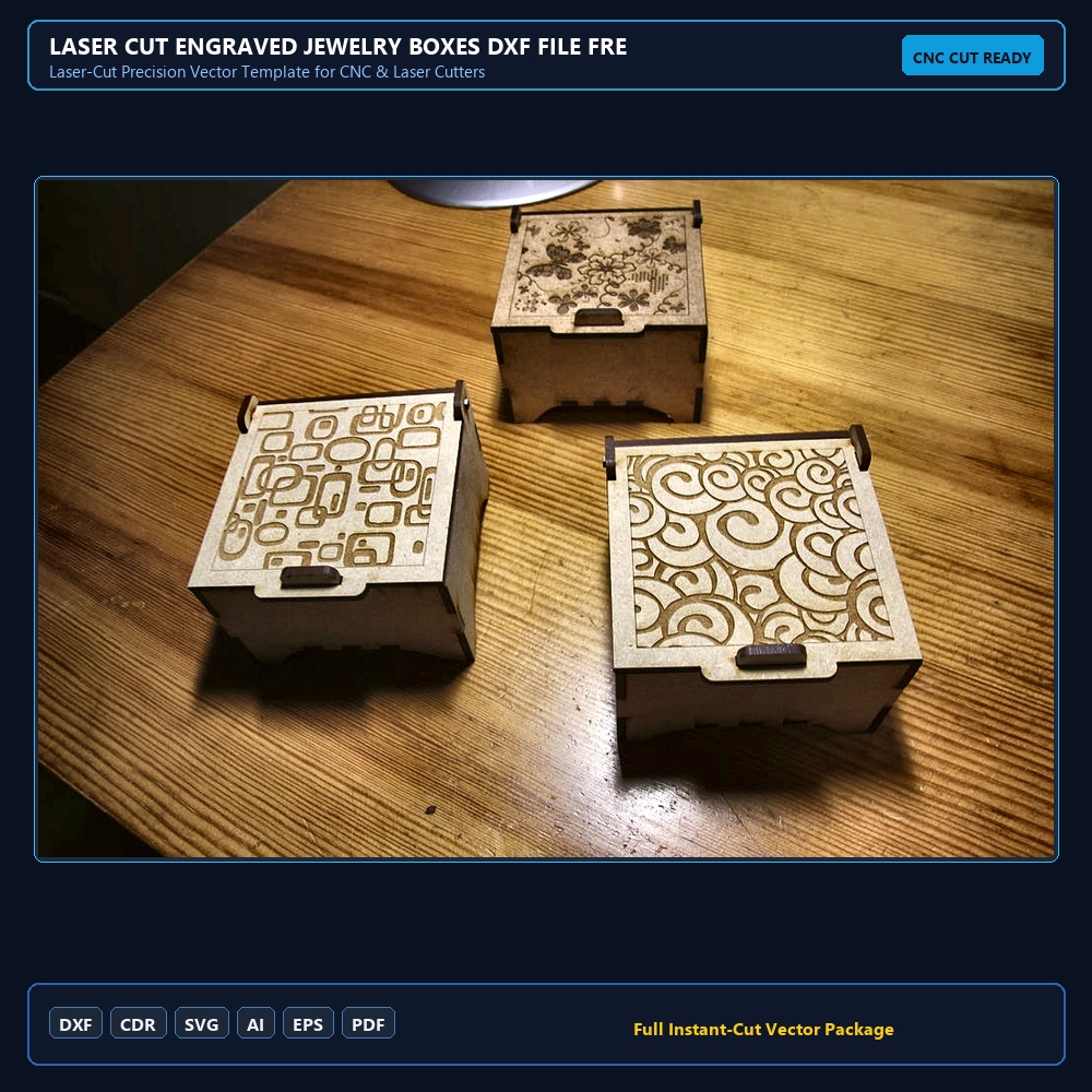 Laser Cut Engraved Jewelry Boxes DXF File Free Download - 3axis.co