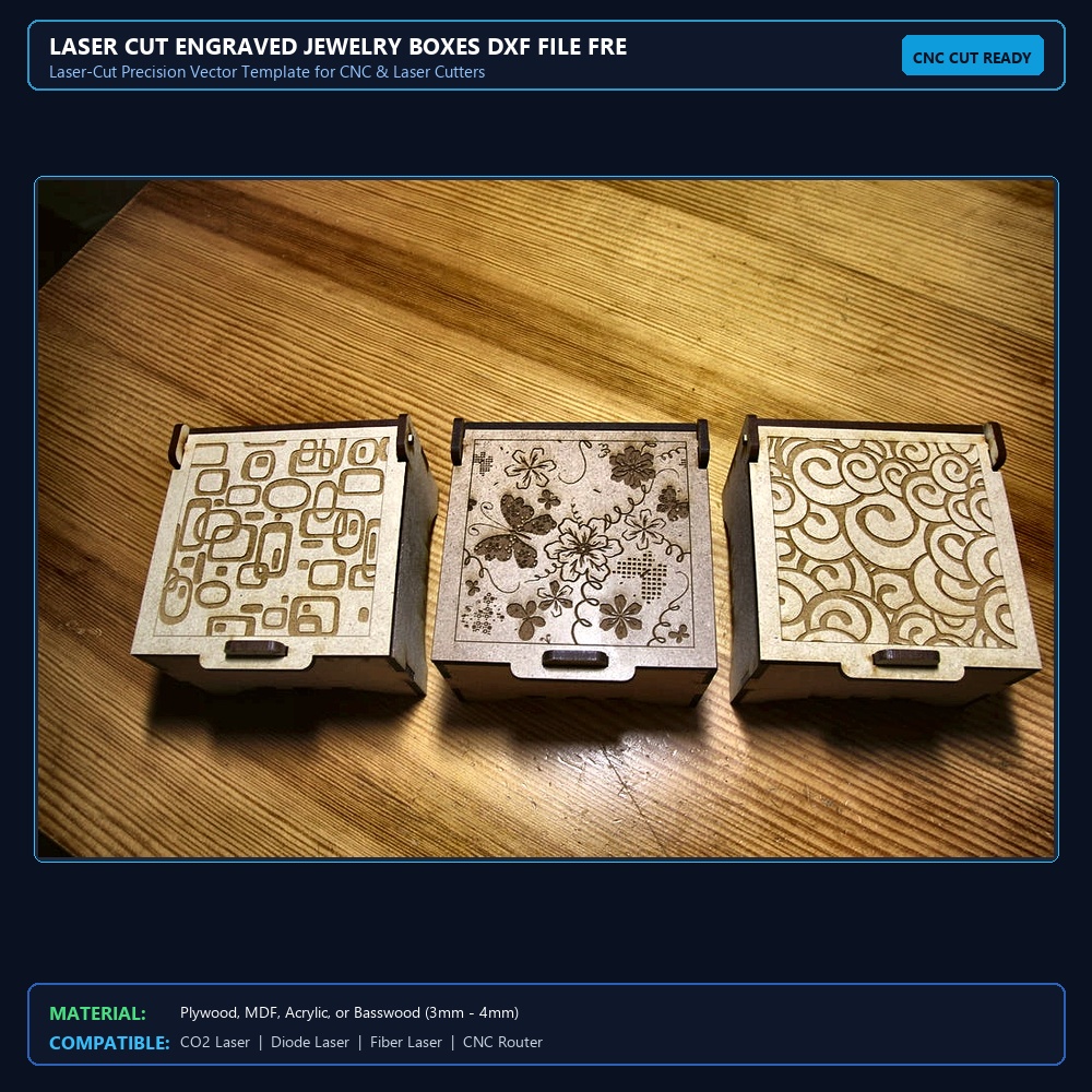 Laser Cut Engraved Jewelry Boxes DXF File Free Download - 3axis.co View 2