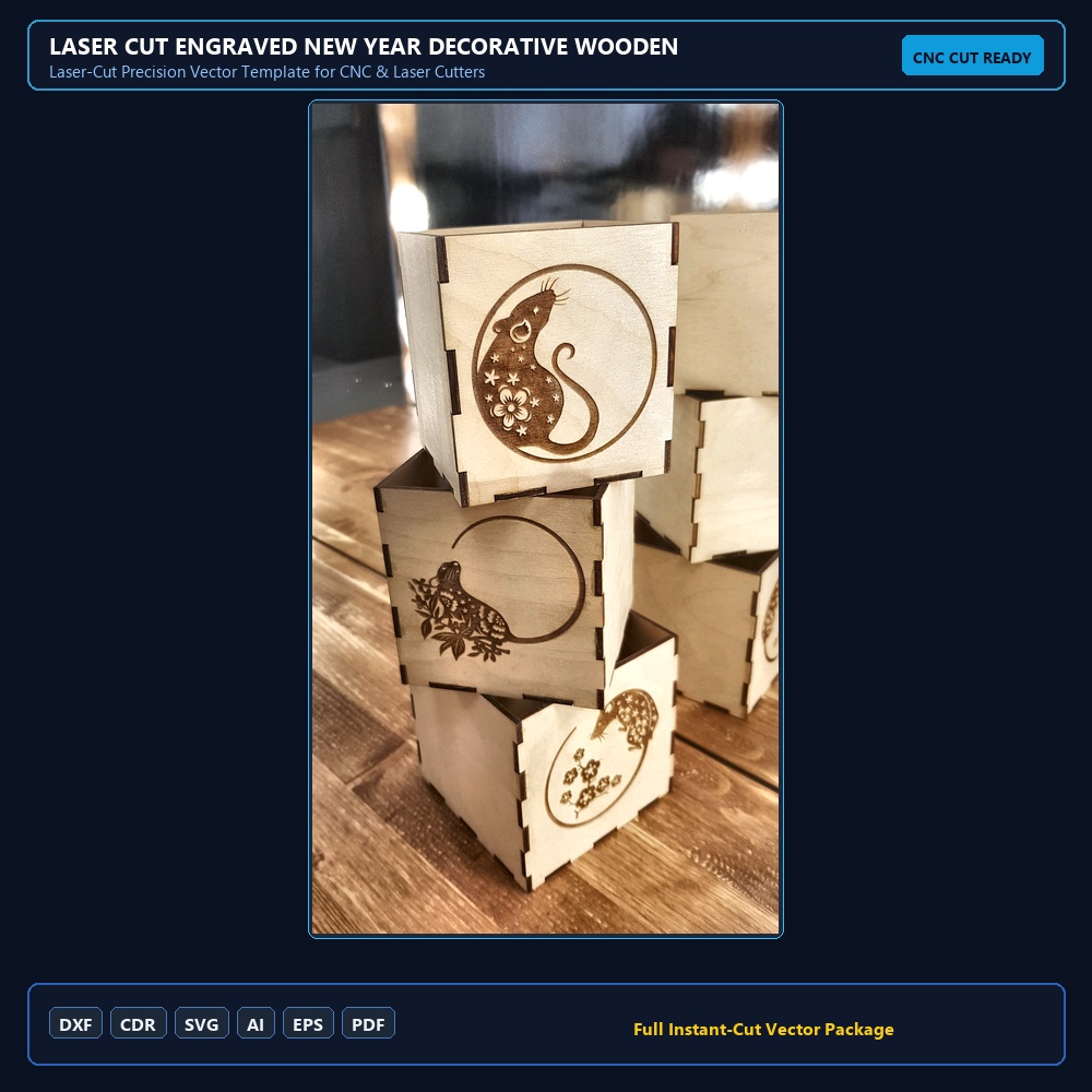 Laser Cut Engraved New Year Decorative Wooden Boxes