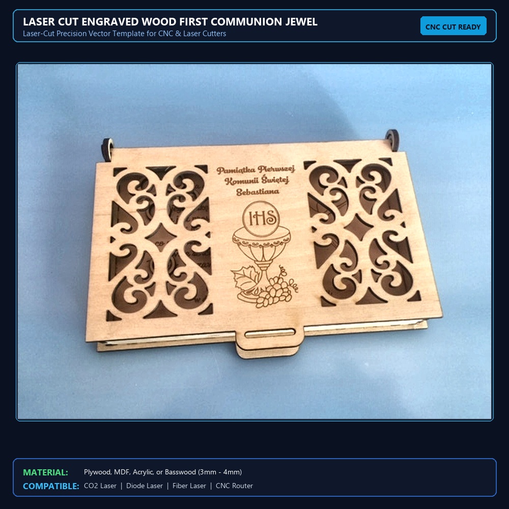 Laser Cut Engraved Wood First Communion Jewelry Box PDF File Free Download - 3axis.co View 2