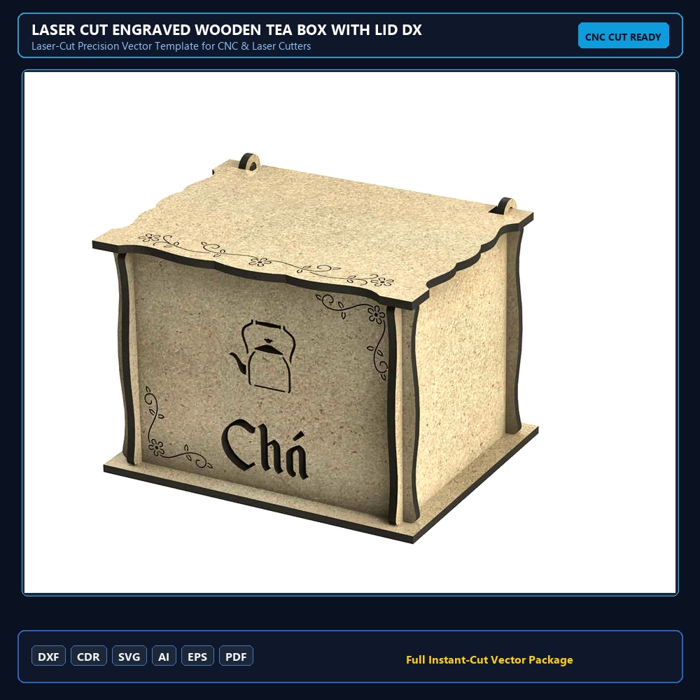 Laser Cut Engraved Wooden Tea Box With Lid DXF File Free Download - 3axis.co