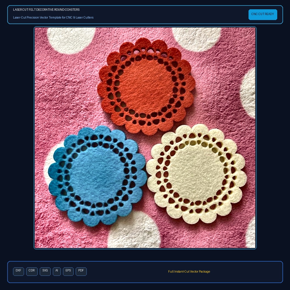 Laser Cut Felt Decorative Round Coasters