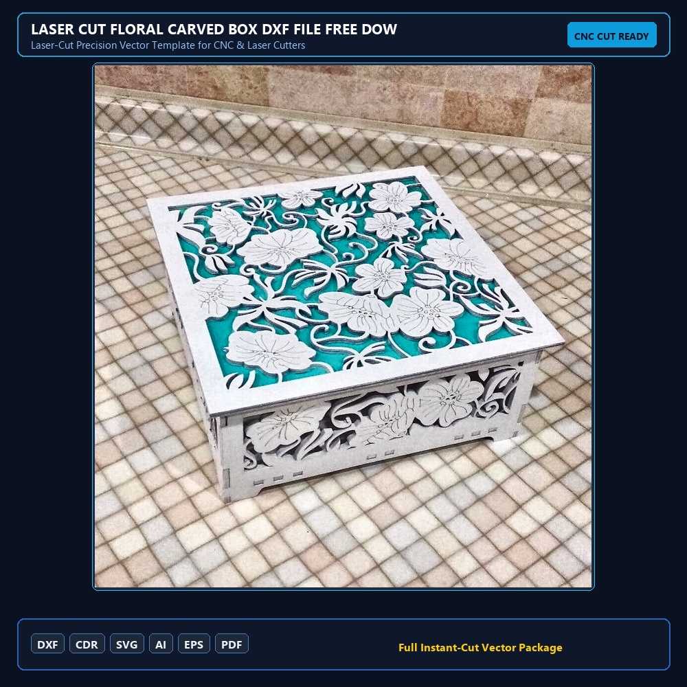 Laser Cut Floral Carved Box DXF File Free Download - 3axis.co