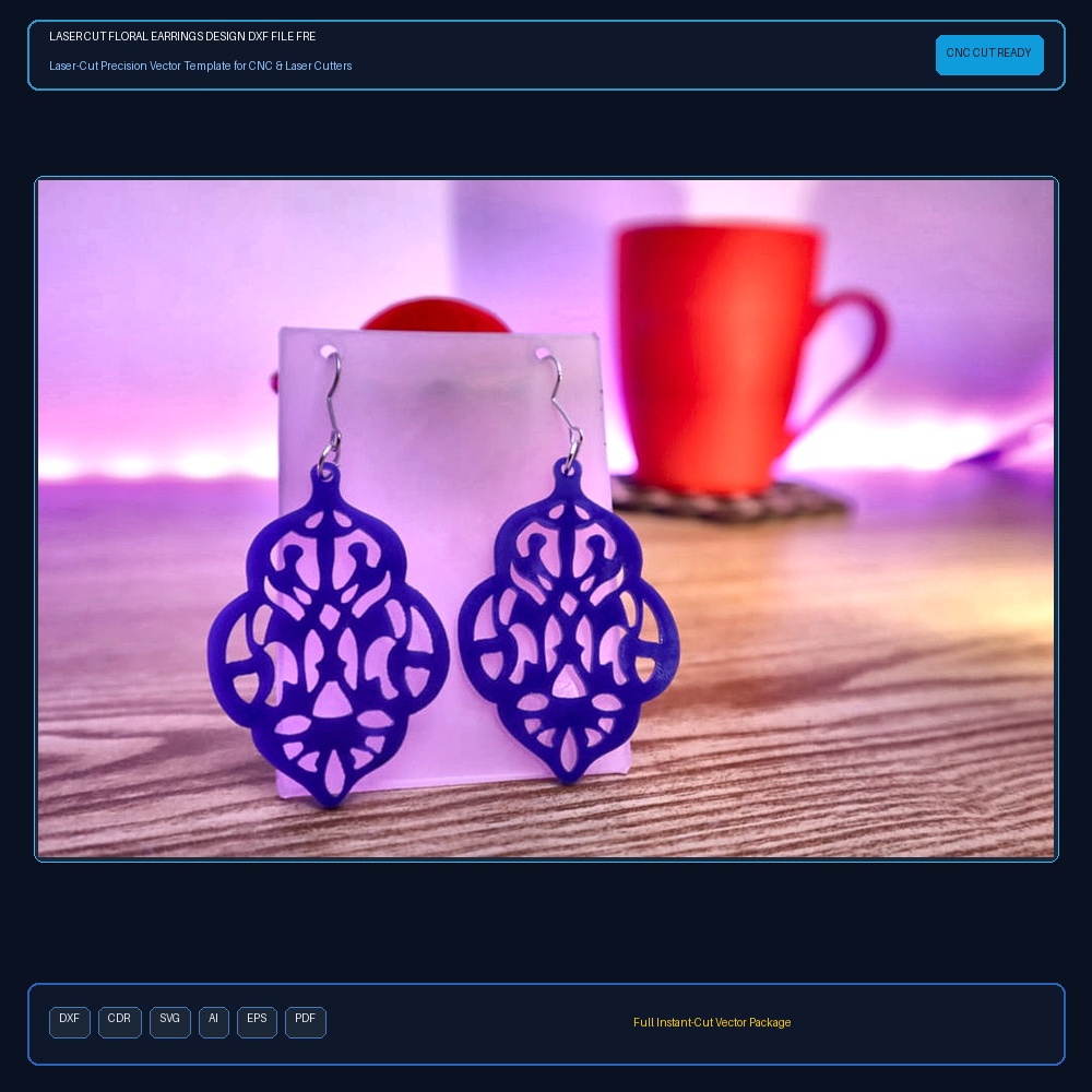 Laser Cut Floral Earrings Design DXF File Free Download - 3axis.co