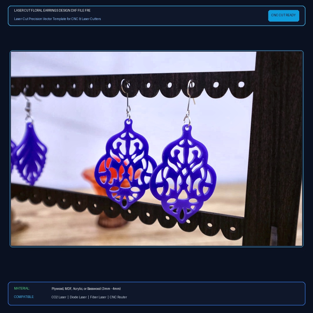 Laser Cut Floral Earrings Design DXF File Free Download - 3axis.co View 2