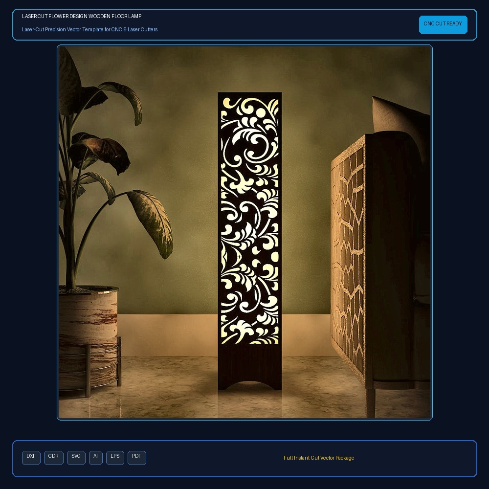 Laser Cut Flower Design Wooden Floor Lamp