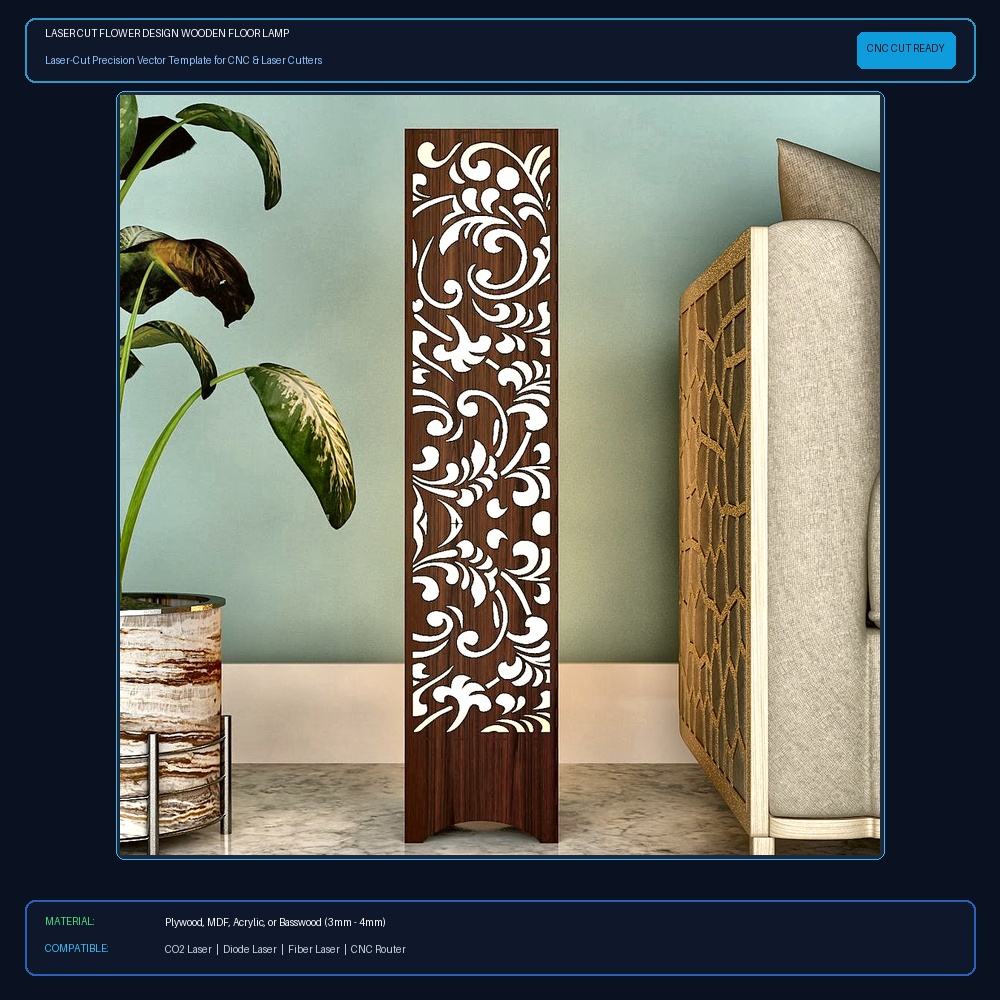 Laser Cut Flower Design Wooden Floor Lamp View 2