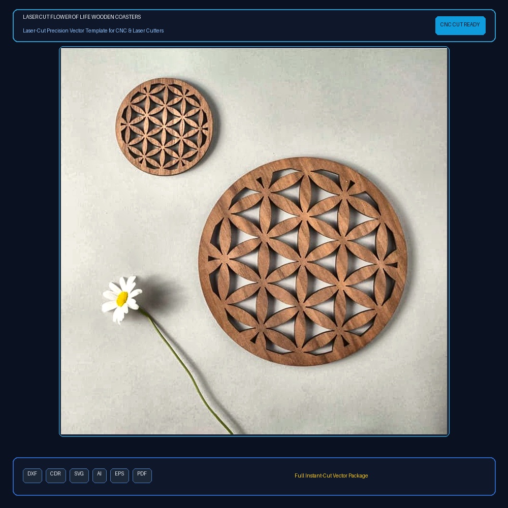 Laser Cut Flower Of Life Wooden Coasters