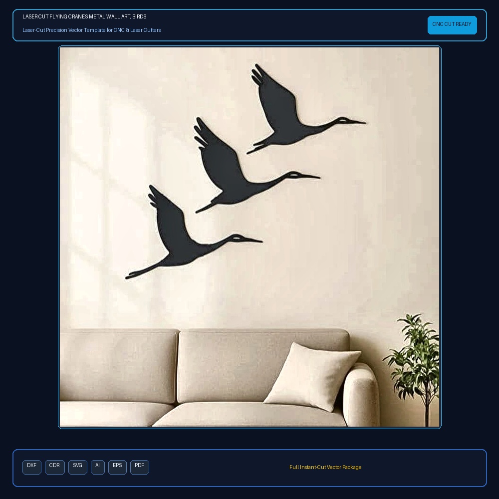 Laser Cut Flying Cranes Metal Wall Art, Birds Wall Decor