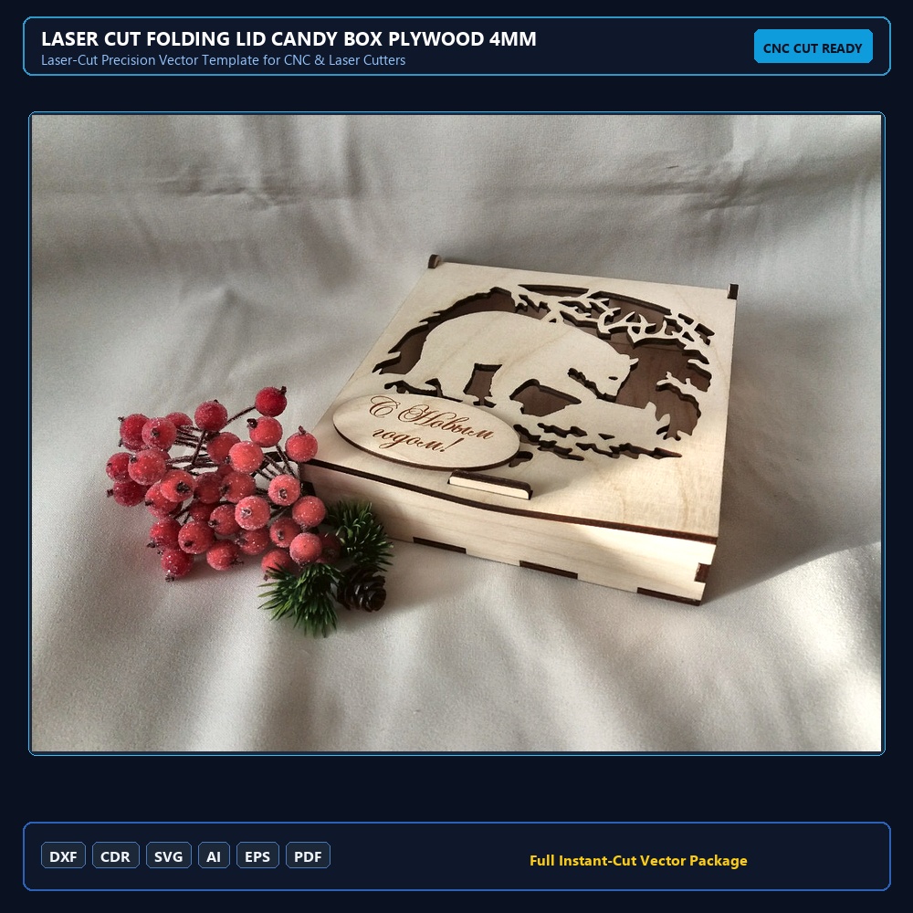 Laser Cut Folding Lid Candy Box Plywood 4mm
