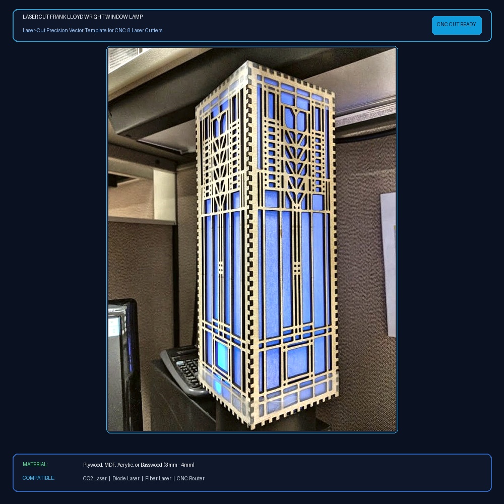 Laser Cut Frank Lloyd Wright Window Lamp View 2
