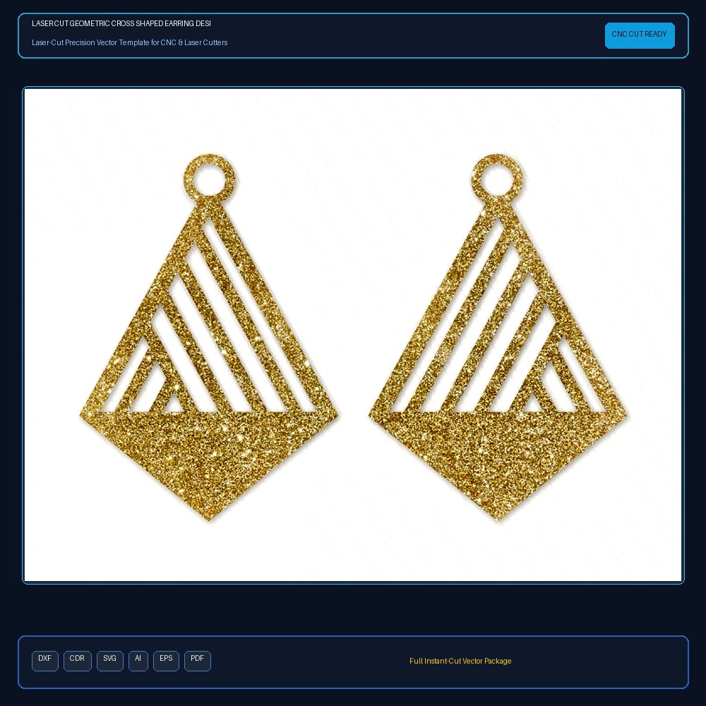 Laser Cut Geometric Cross Shaped Earring Design