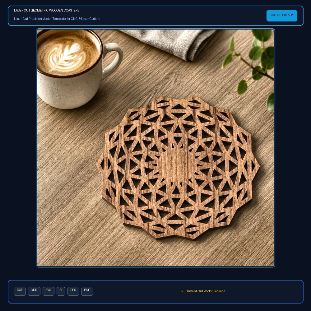 Laser Cut Geometric Wooden Coasters