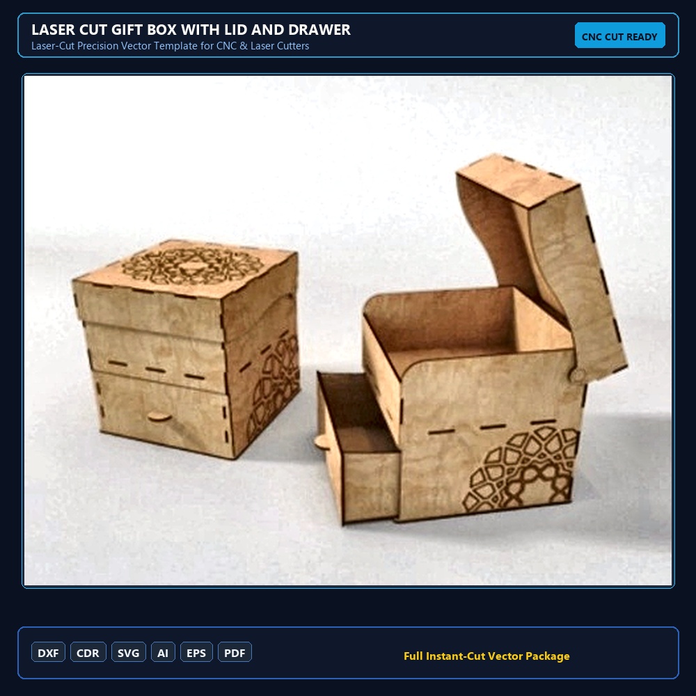 Laser Cut Gift Box With Lid And Drawer