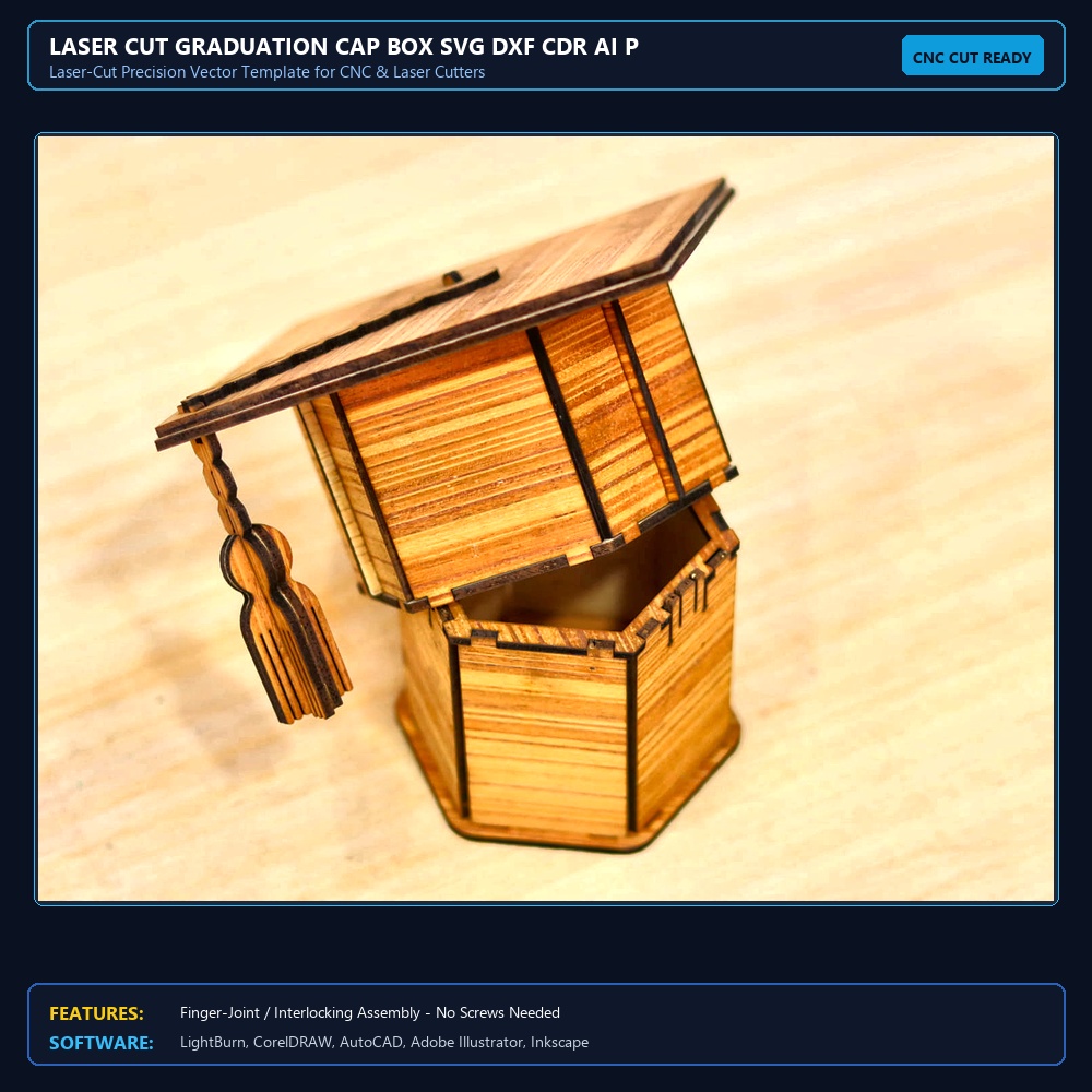 Laser Cut Graduation Cap Box SVG DXF CDR AI PDF Free Download - 3axis.co View 3