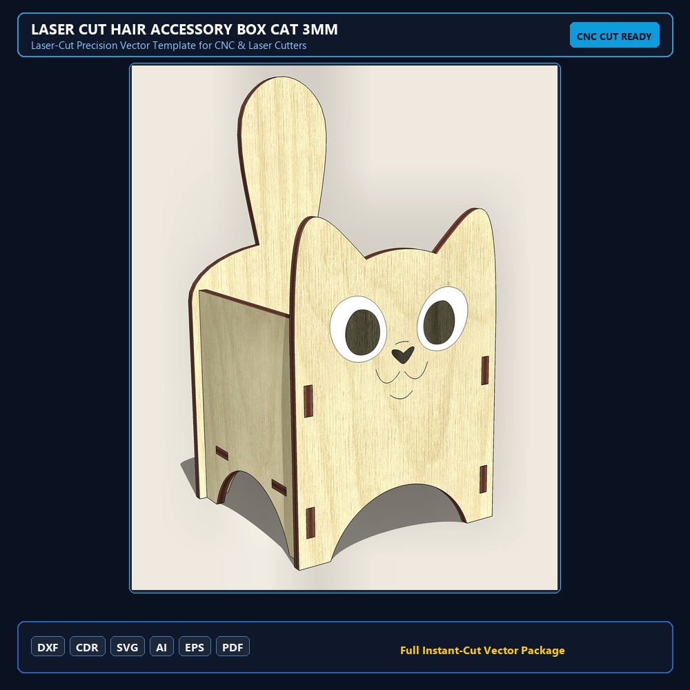 Laser Cut Hair Accessory Box Cat 3mm