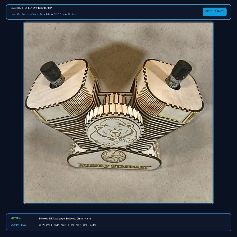 Laser Cut Harley Davidson Lamp View 2