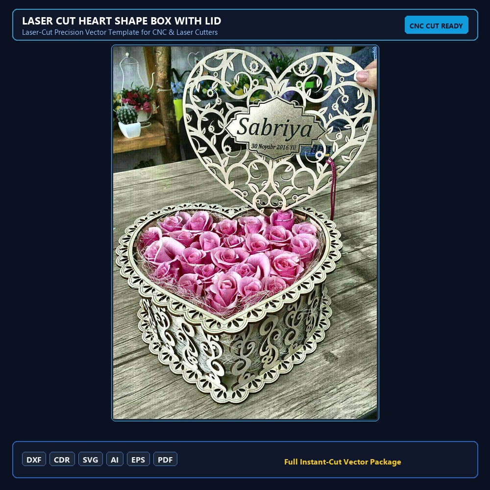 Laser Cut Heart Shape Box with Lid