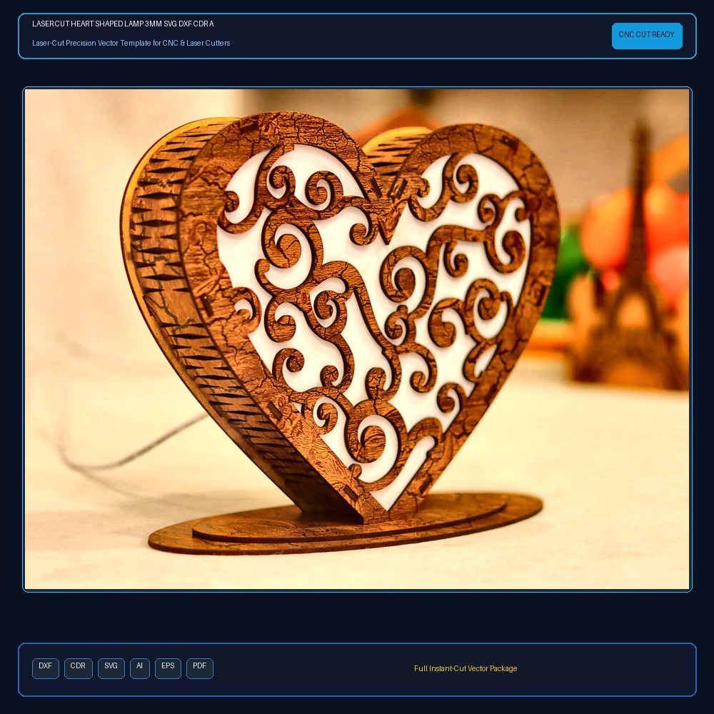 Laser Cut Heart Shaped Lamp 3mm SVG DXF CDR AI PDF Free Download - 3axis.co