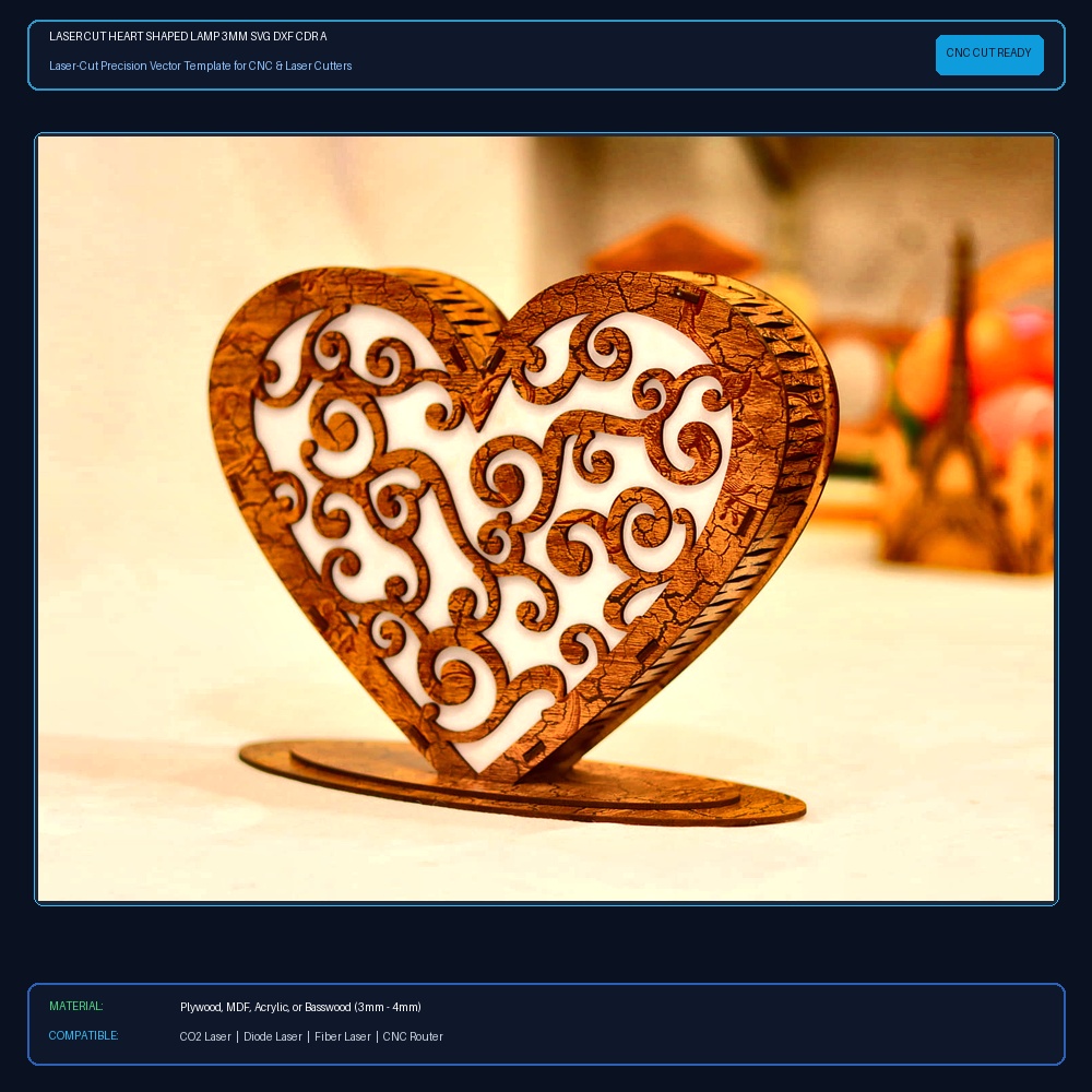 Laser Cut Heart Shaped Lamp 3mm SVG DXF CDR AI PDF Free Download - 3axis.co View 2