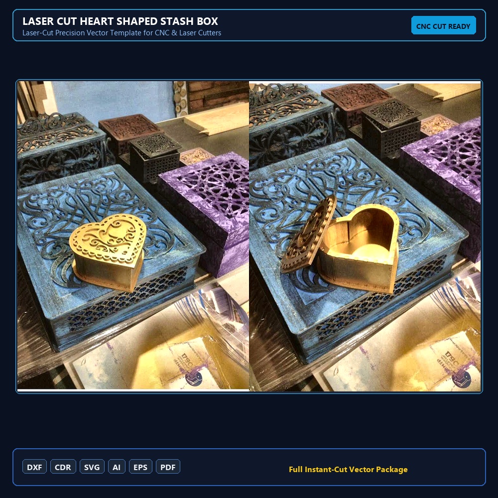 Laser Cut Heart Shaped Stash Box