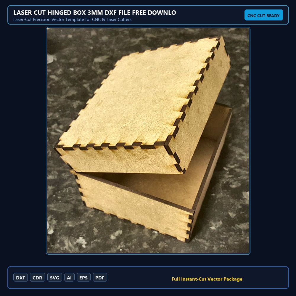 Laser Cut Hinged Box 3mm DXF File Free Download - 3axis.co