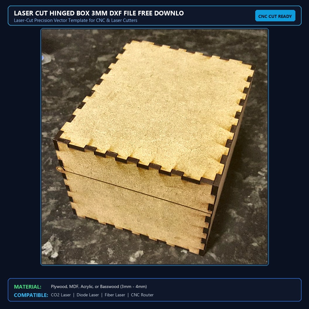 Laser Cut Hinged Box 3mm DXF File Free Download - 3axis.co View 2