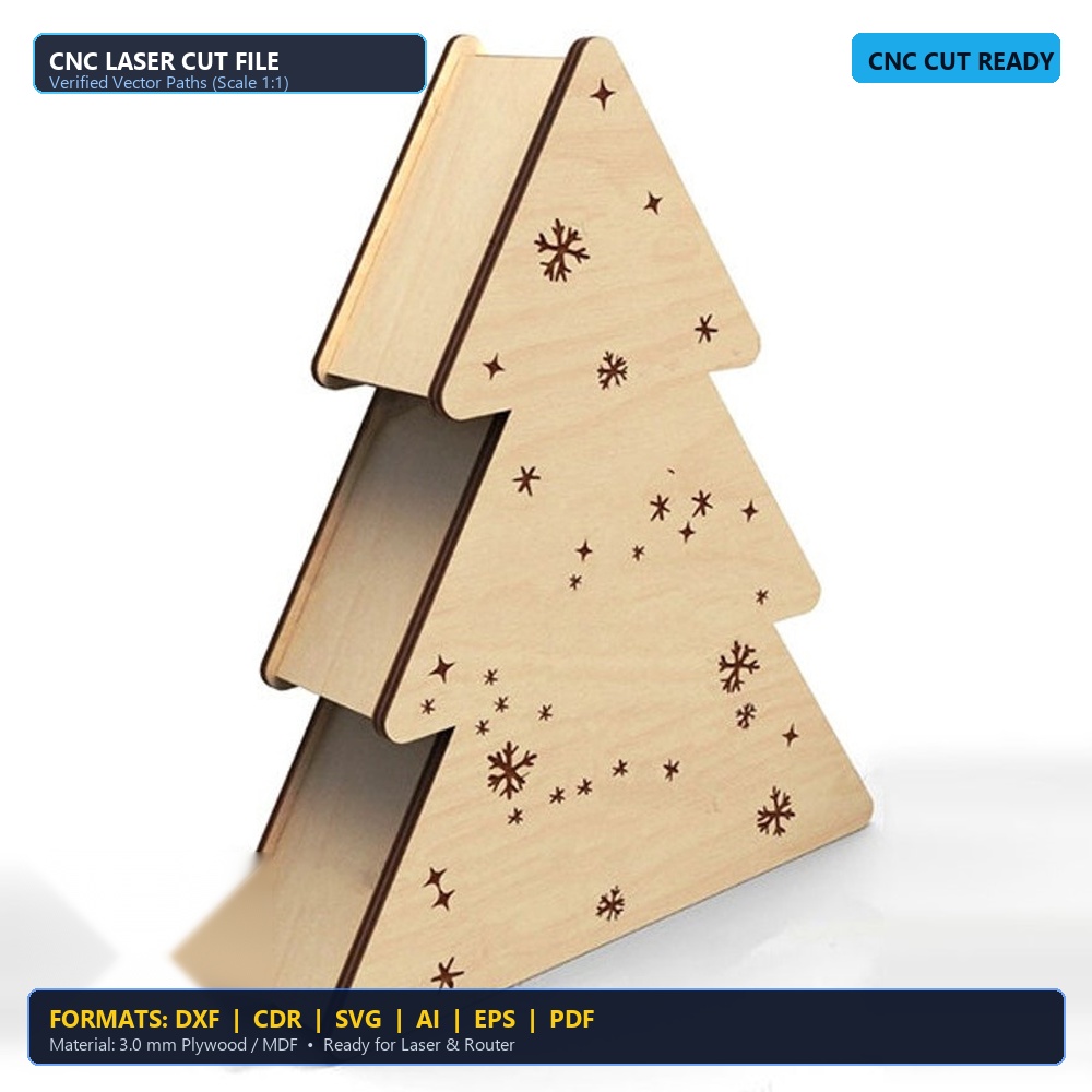 Laser Cut Christmas Pine Tree Gift Favor Box - DXF, CDR, SVG