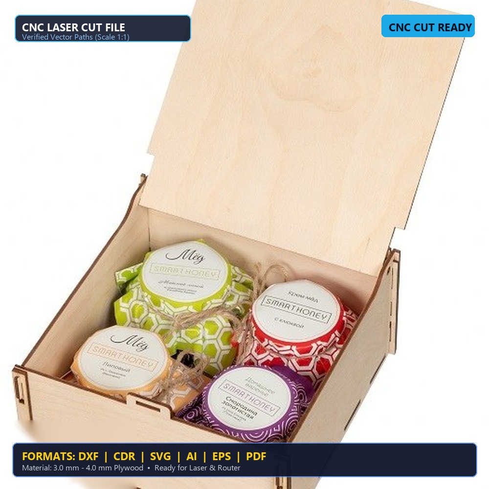 Laser Cut Honeycomb Hexagonal Honey Gift Box - DXF, CDR, SVG