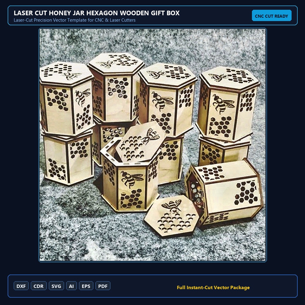 Laser Cut Honey Jar Hexagon Wooden Gift Box