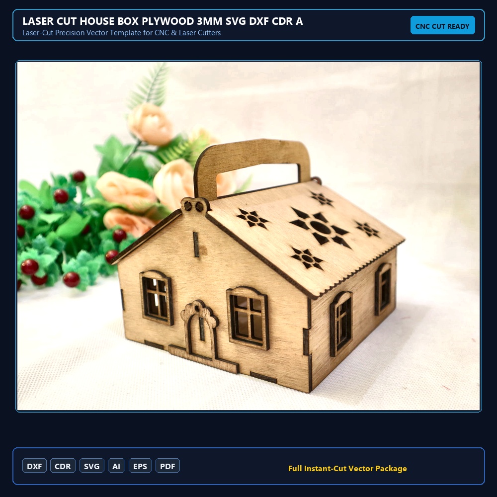 Laser Cut House Box Plywood 3mm SVG DXF CDR AI PDF Free Download - 3axis.co