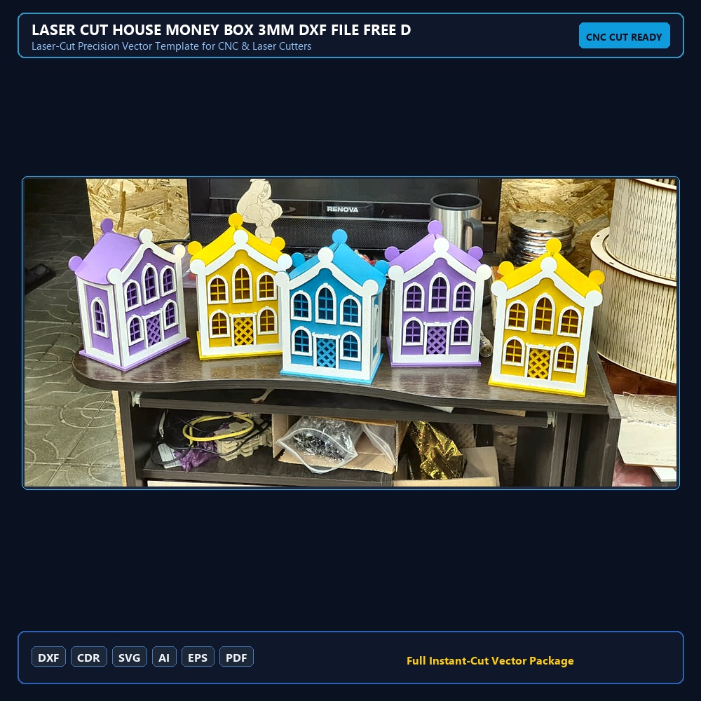 Laser Cut House Money Box 3mm DXF File Free Download - 3axis.co